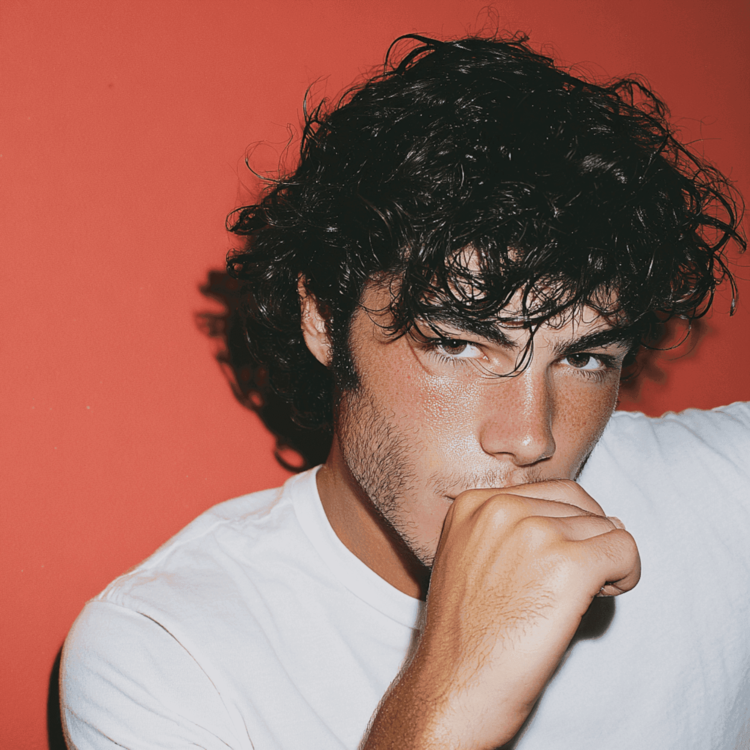 Portrait of Andrew Rotterdam against a red wall
